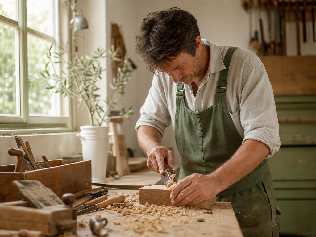 Artisan concentré dans son atelier de travail du bois