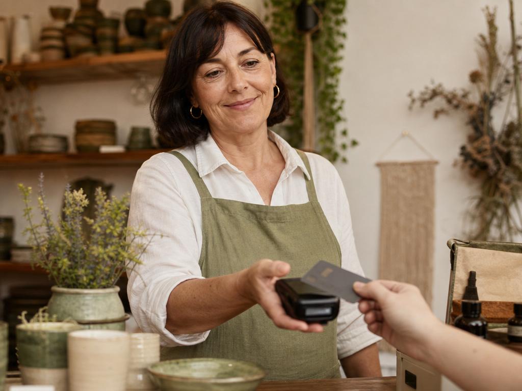 Paiement par carte dans une petite boutique artisanale